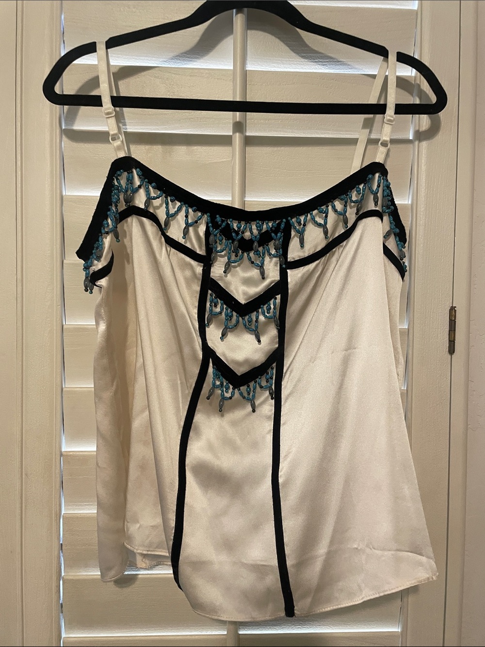 Embellished White Camisole with Teal Beaded Trim